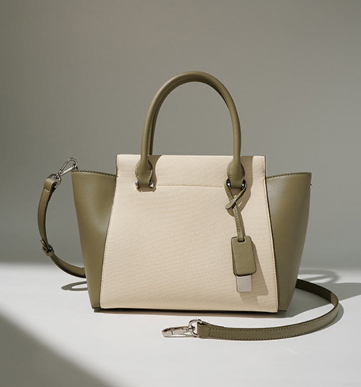 canvas tote bag with leather side panels – SIENNA