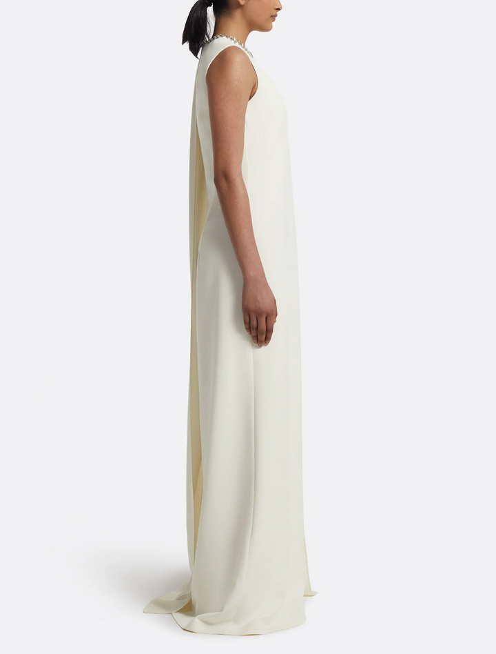 sleeveless cape gown with crystal neckline – IVORS-1