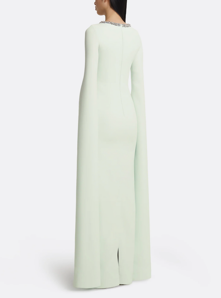 cape-sleeve column gown with crystal neckline – MINTA