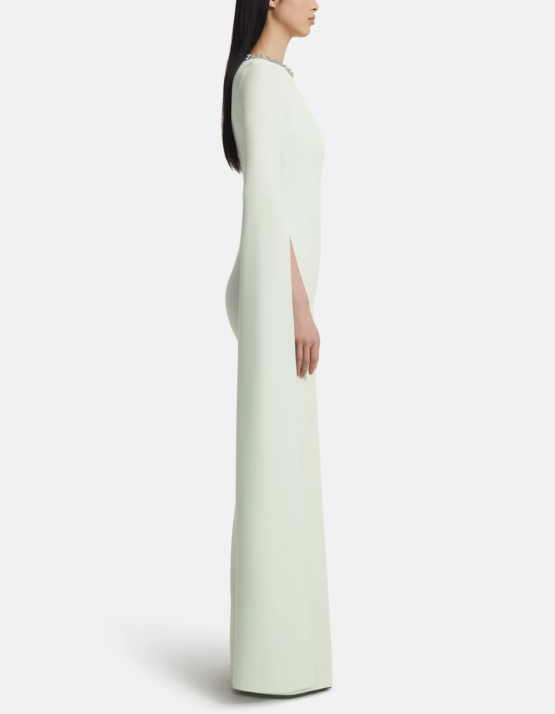 cape-sleeve column gown with crystal neckline – MINTA