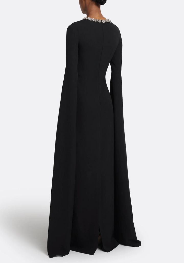 cape-sleeve column gown with crystal neckline – MINTA