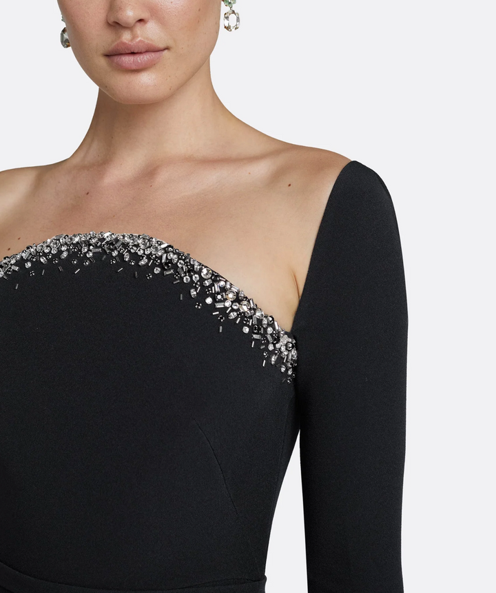 long-sleeve column gown with crystal-trimmed neckline – STELLA-1