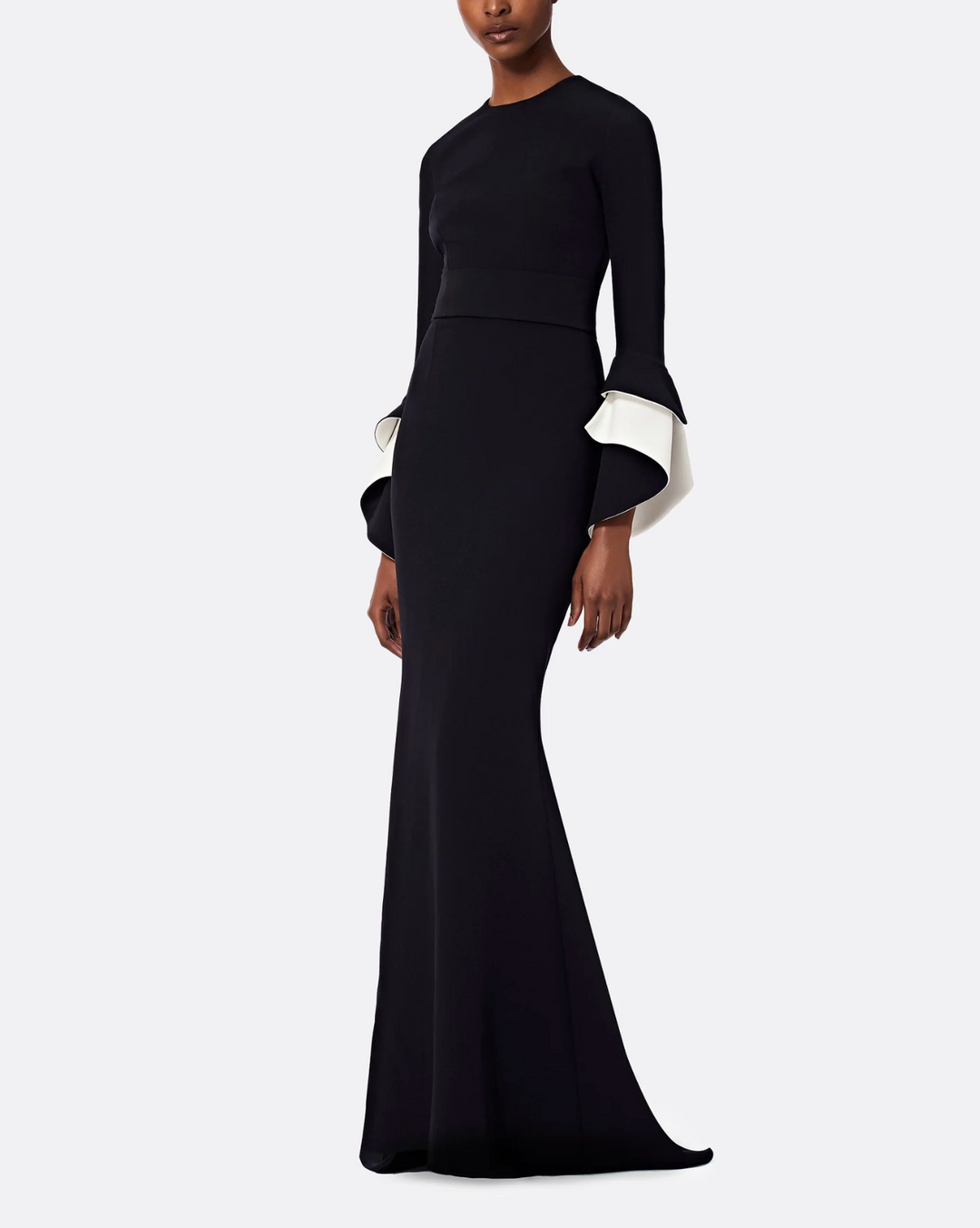 long-sleeve fishtail gown with contrast cuff flares – NOLED-1