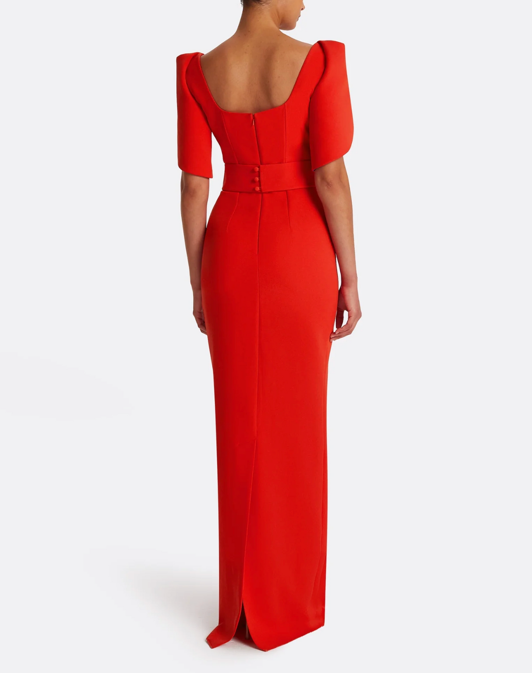 structured column gown with layered sculpted sleeves – FLAME-1