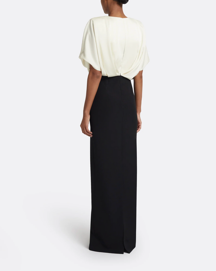 two-tone column gown with pleated blouson top – OPHELIA