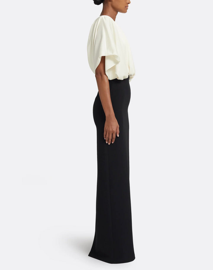two-tone column gown with pleated blouson top – OPHELIA-1