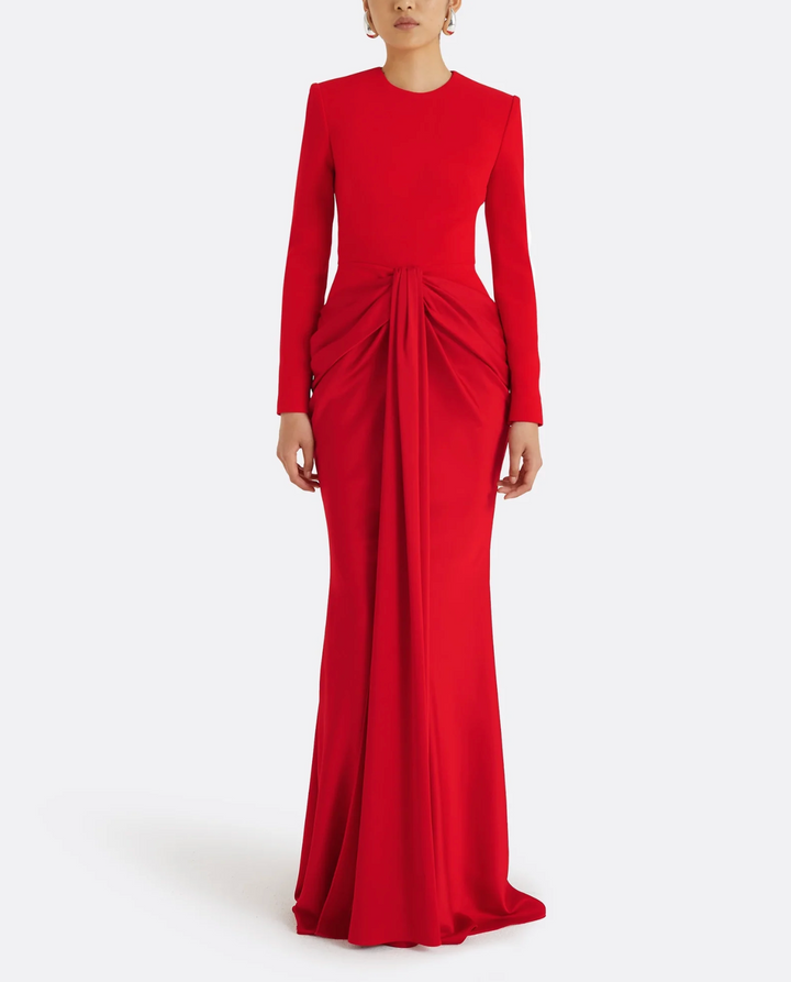 long-sleeve gown with front draped knot – RUBY-1