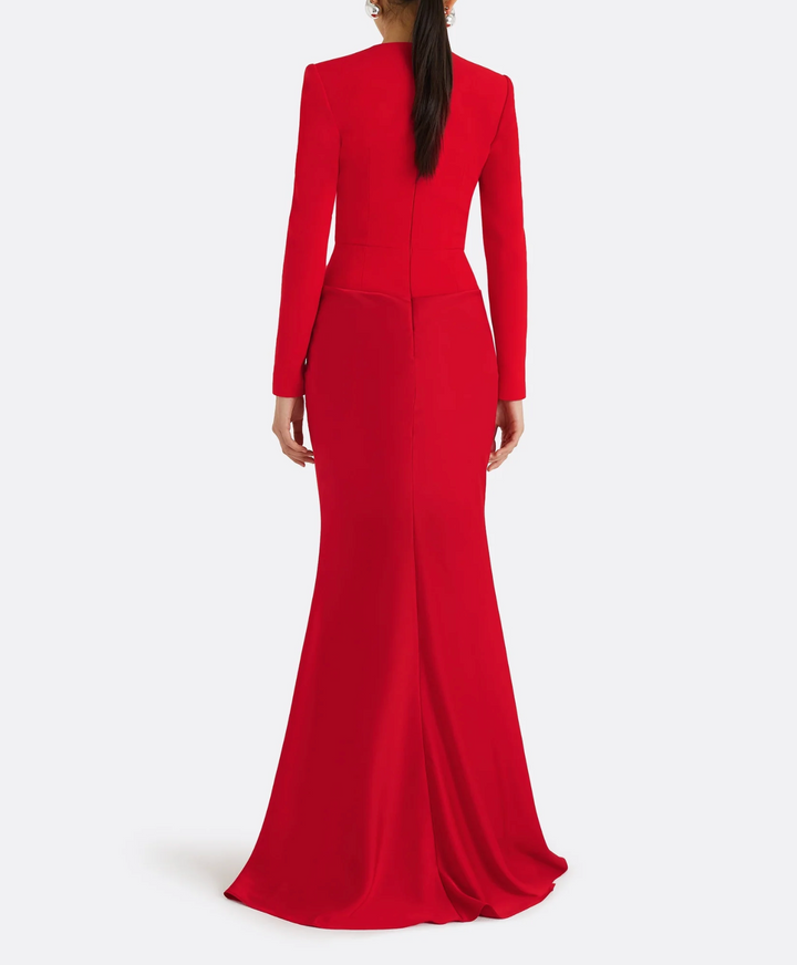 long-sleeve gown with front draped knot – RUBY-1