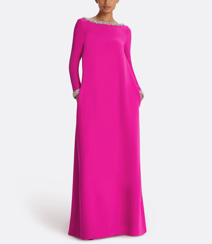 long-sleeve A-line gown with embellished neckline – FOUCE-1