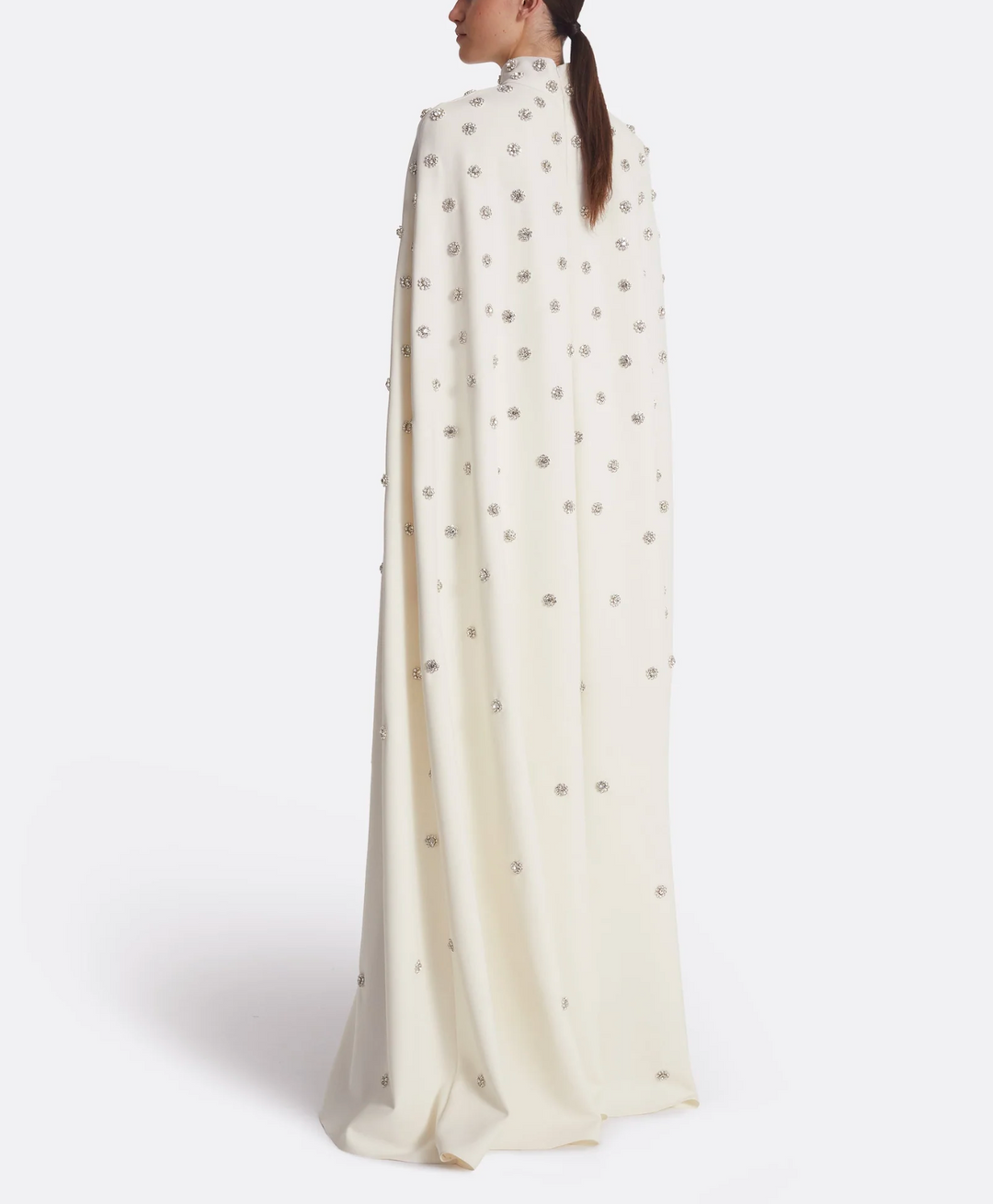 embellished ivory gown with high-neck cape overlay – ODD- CELESTIA