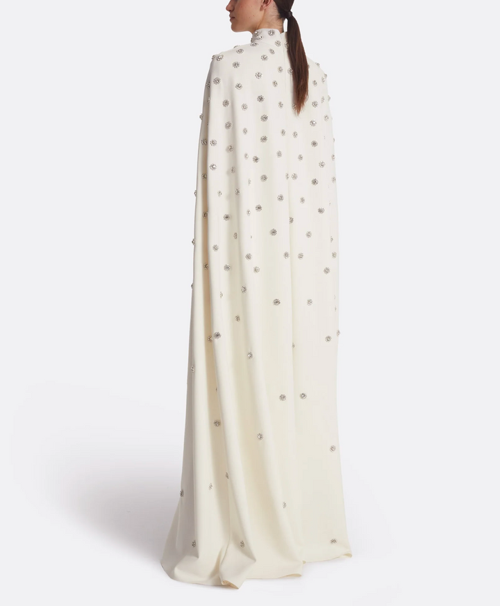 embellished ivory gown with high-neck cape overlay – CELESTIA