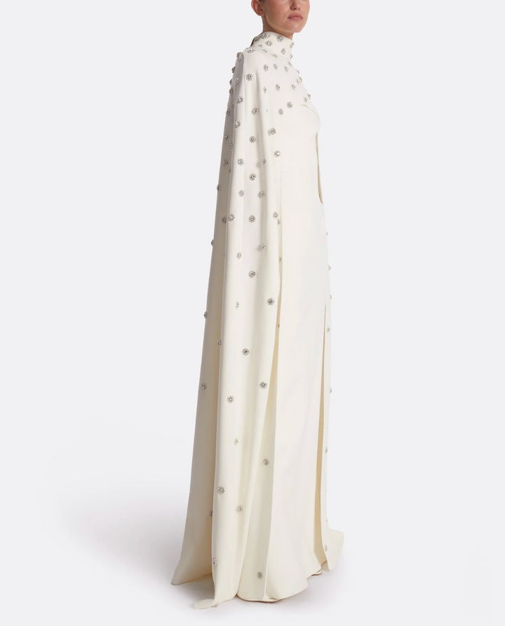 embellished ivory gown with high-neck cape overlay – ODD- CELESTIA