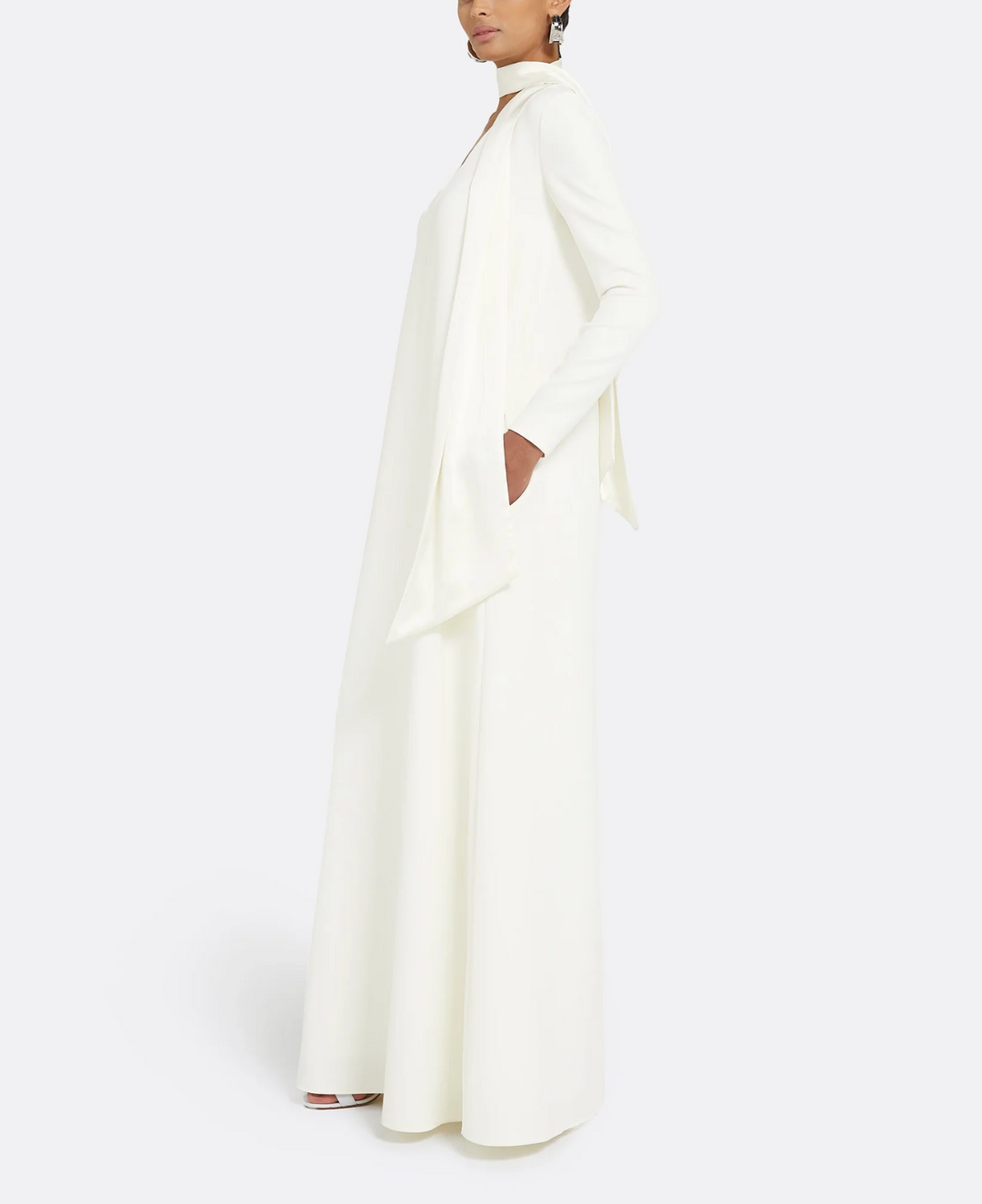long-sleeve A-line gown with scarf neckline – MIERA