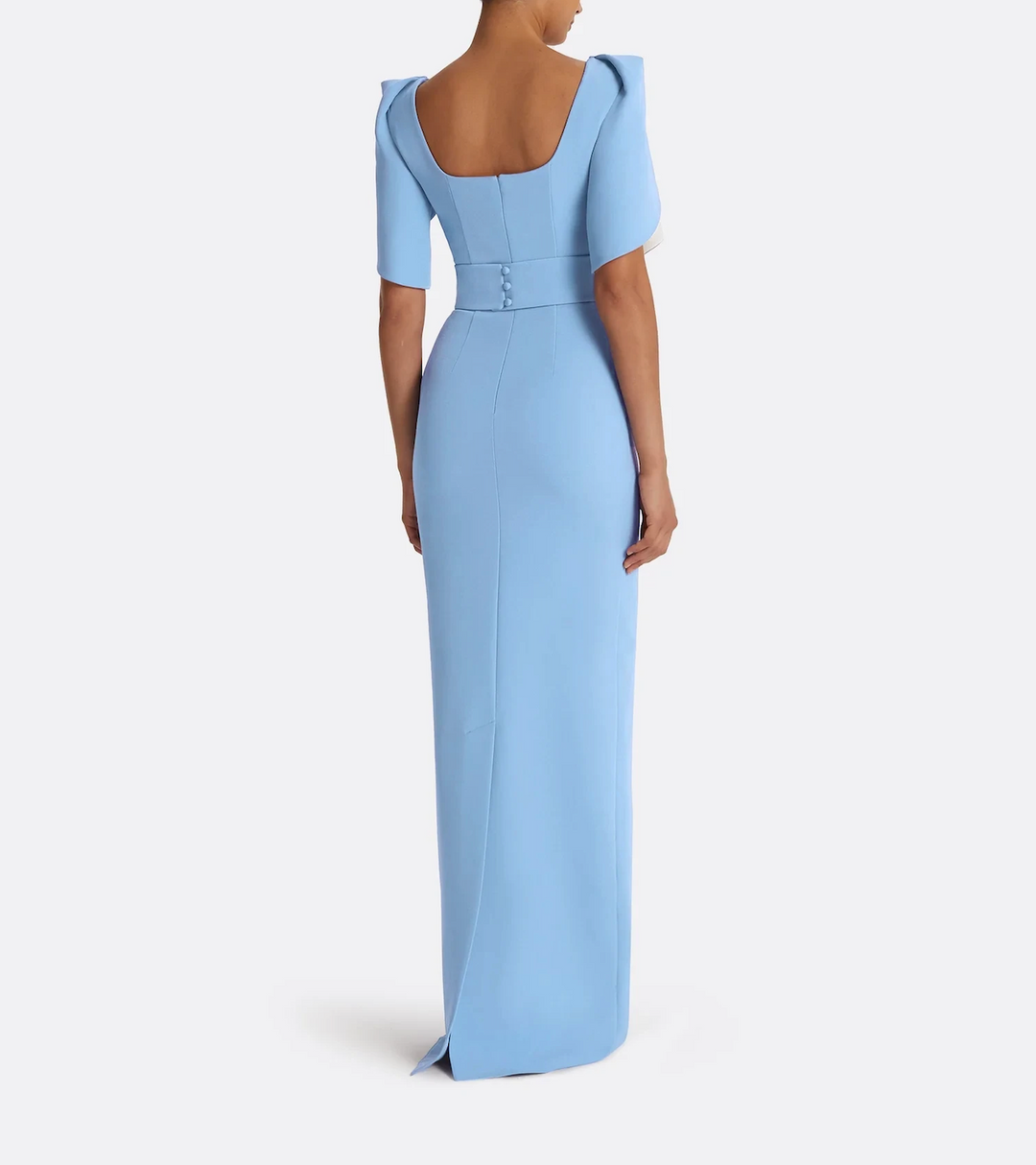 square-neck column gown with sculpted flutter sleeves – ODD- SKYLA