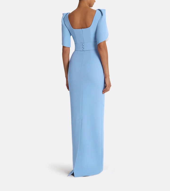 square-neck column gown with sculpted flutter sleeves – ODD- SKYLA