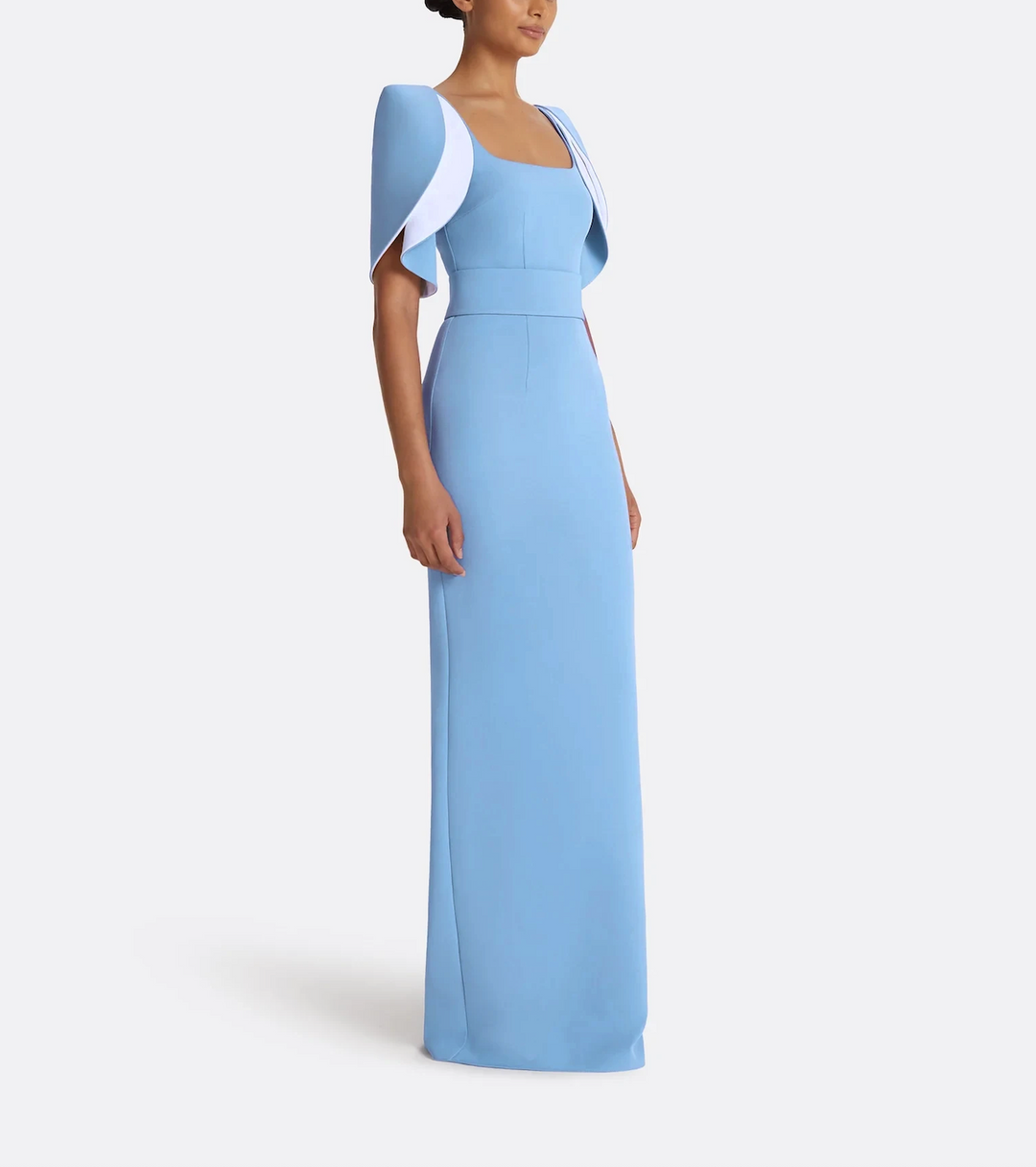 square-neck column gown with sculpted flutter sleeves – ODD- SKYLA