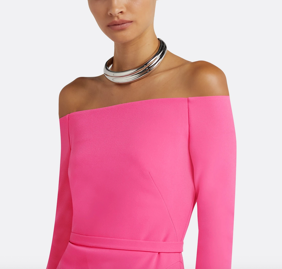 off-shoulder flared gown with long sleeves – FLAMINGO-1