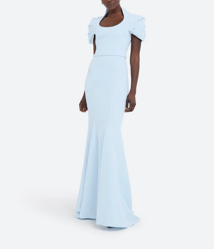 mermaid gown with ruched puff sleeves – AZURELLE