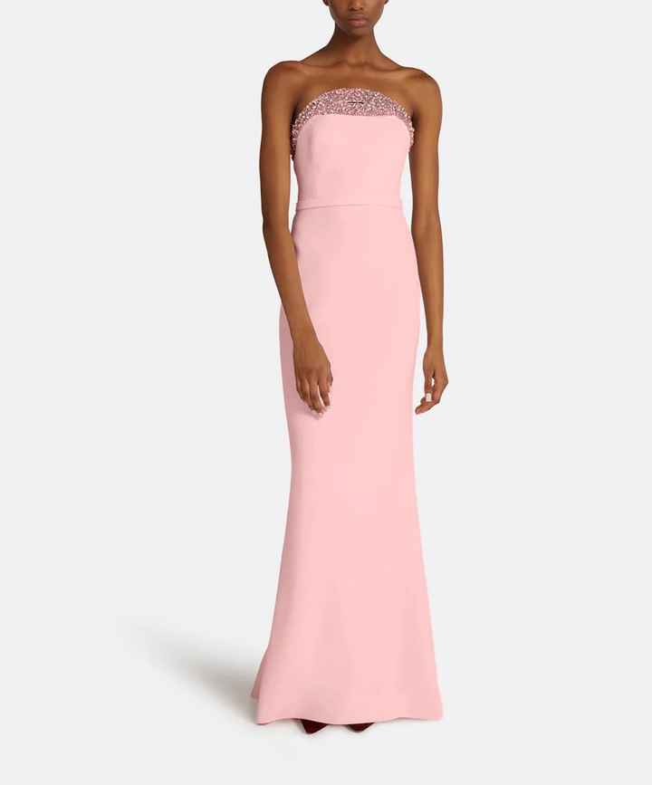 strapless column gown with beaded neckline – ROSÉ