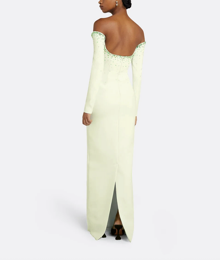 off-shoulder column gown with crystal-trimmed neckline – EMEDA-1