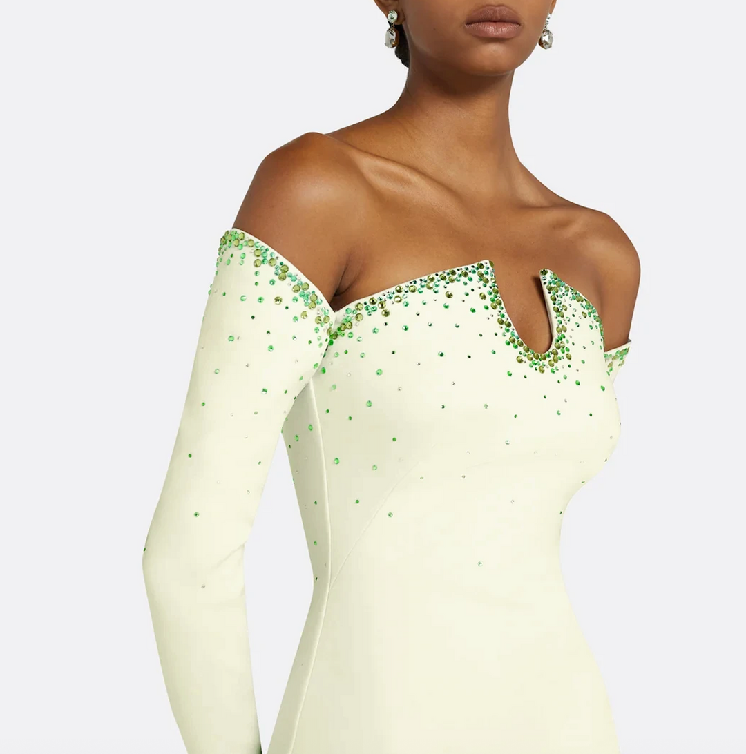 off-shoulder column gown with crystal-trimmed neckline – EMEDA-1