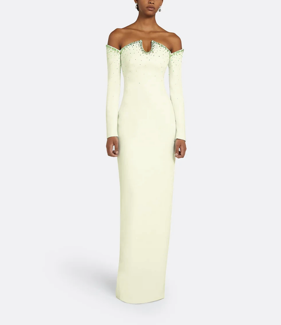 off-shoulder column gown with crystal-trimmed neckline – EMEDA-1