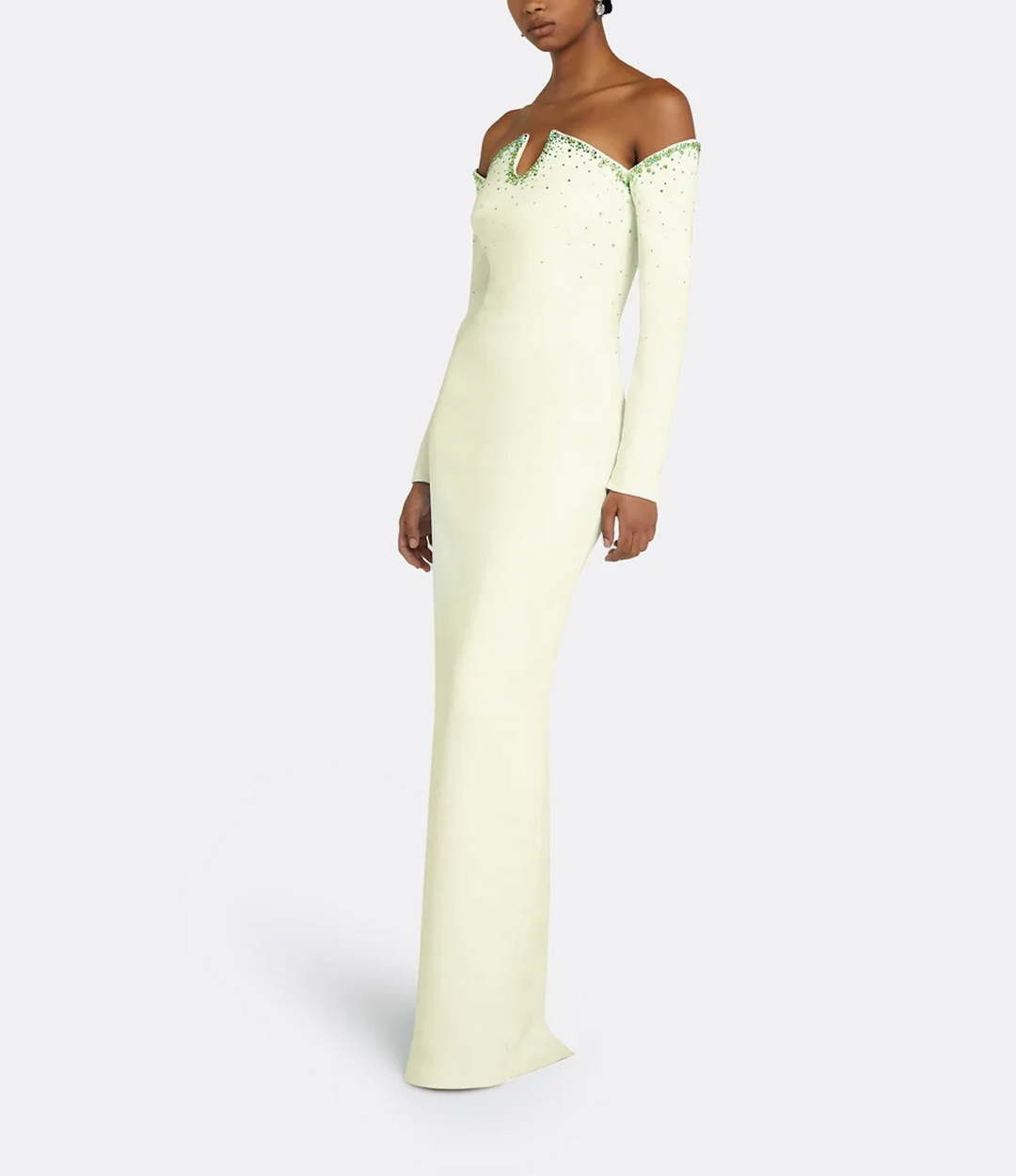 off-shoulder column gown with crystal-trimmed neckline – EMEDA-1