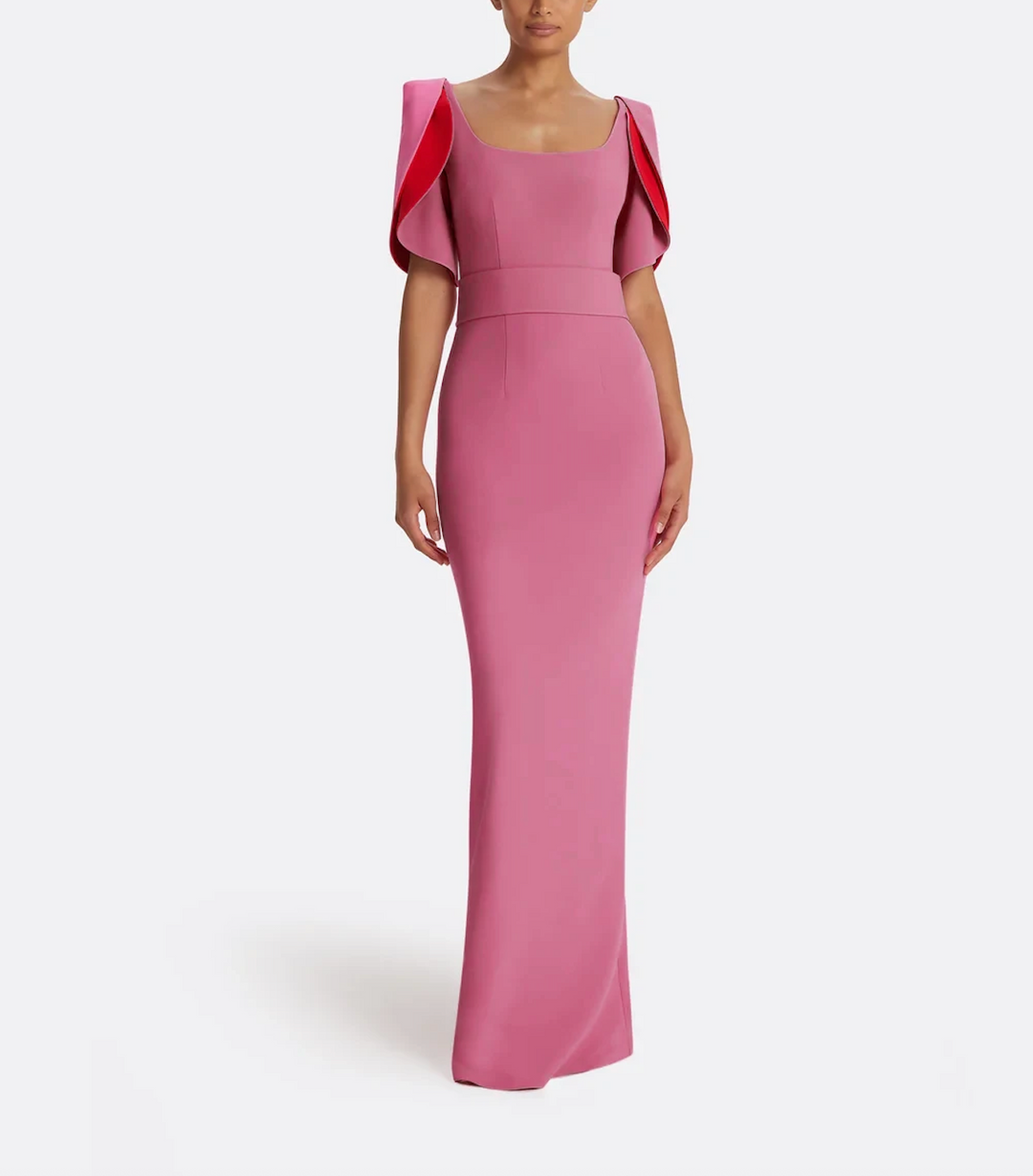 square-neck gown with contrast petal sleeves – EDEN