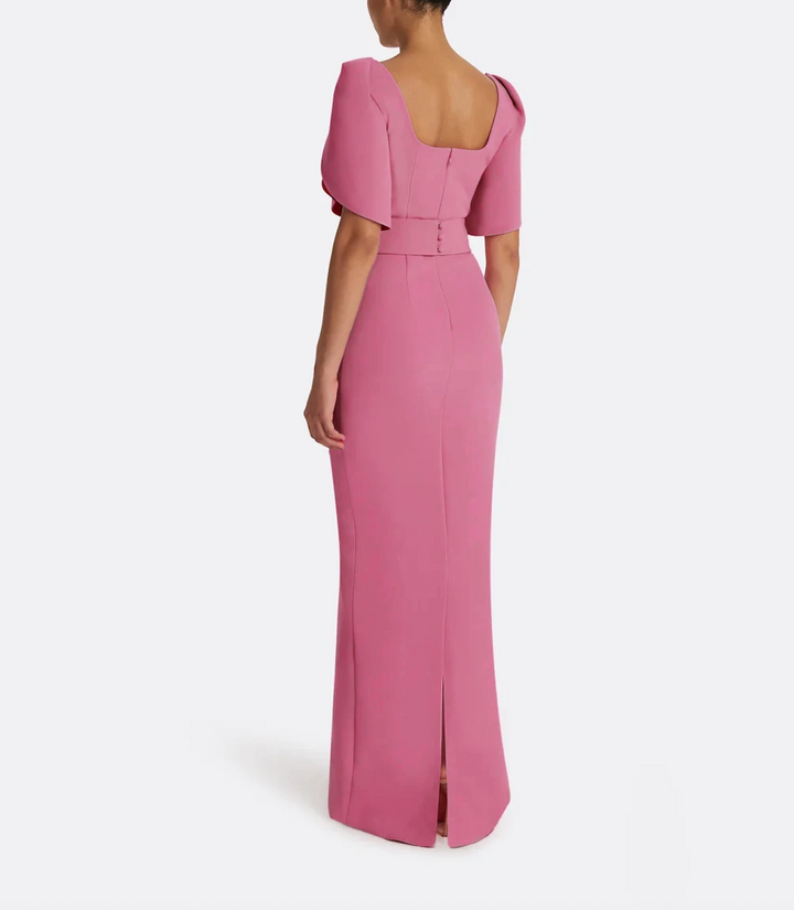 square-neck gown with contrast petal sleeves – EDEN