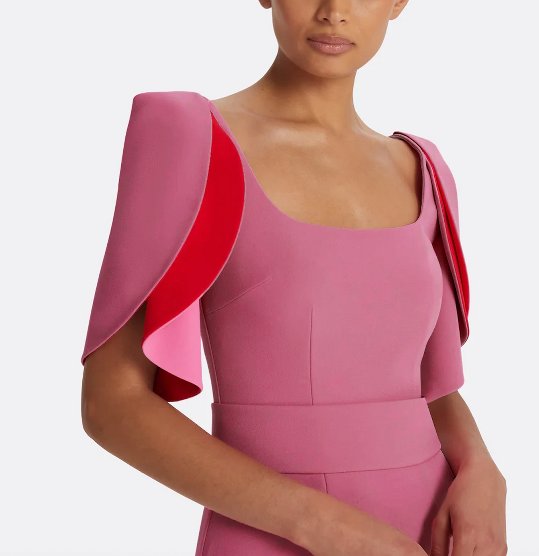 square-neck gown with contrast petal sleeves – EDEN-1
