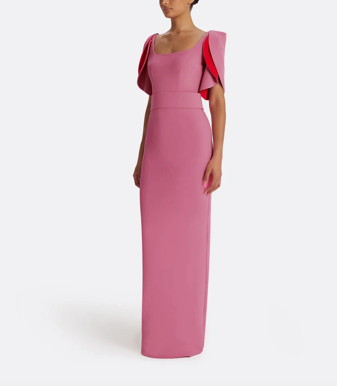 square-neck gown with contrast petal sleeves – EDEN