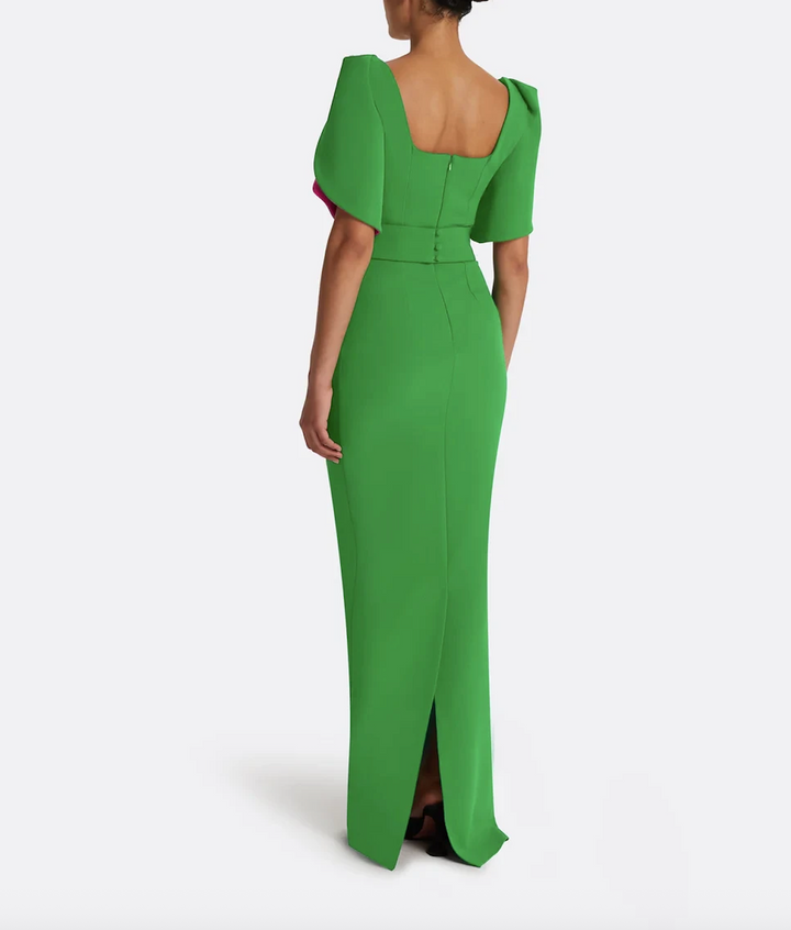 square-neck gown with contrast petal sleeves – EDEN-1