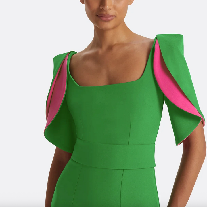 square-neck gown with contrast petal sleeves – EDEN-1