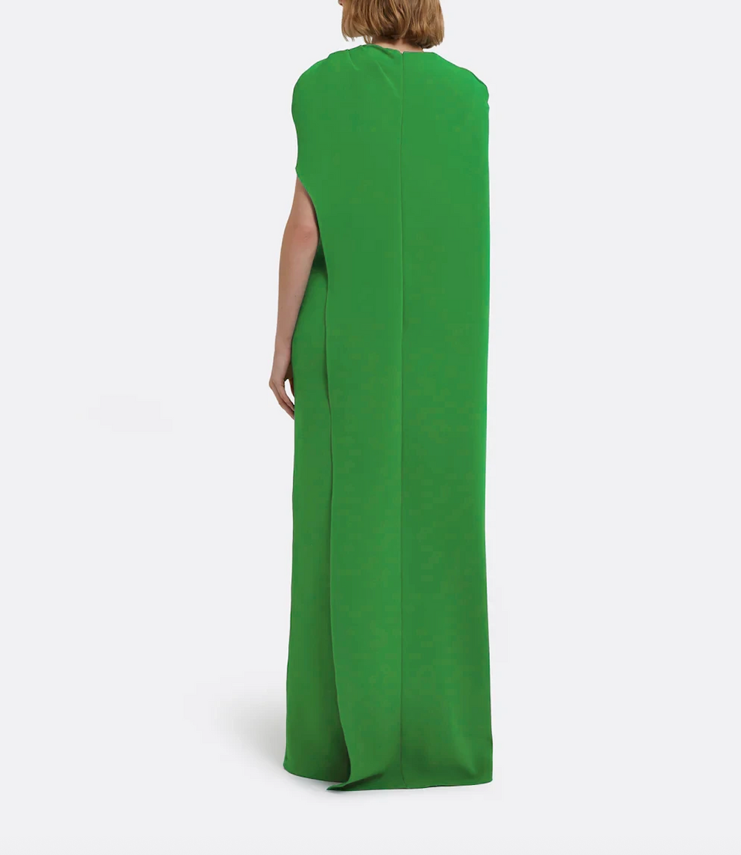 asymmetric column gown with sculpted cape sleeve – VERDANTE