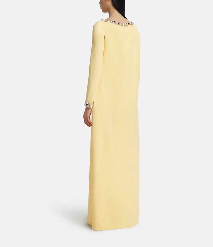 long-sleeve A-line gown with crystal-trimmed neckline – ODD- LUMINA