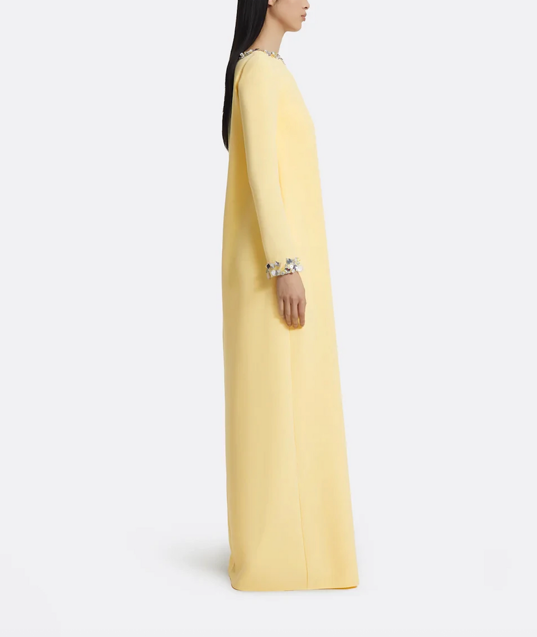 long-sleeve A-line gown with crystal-trimmed neckline – ODD- LUMINA