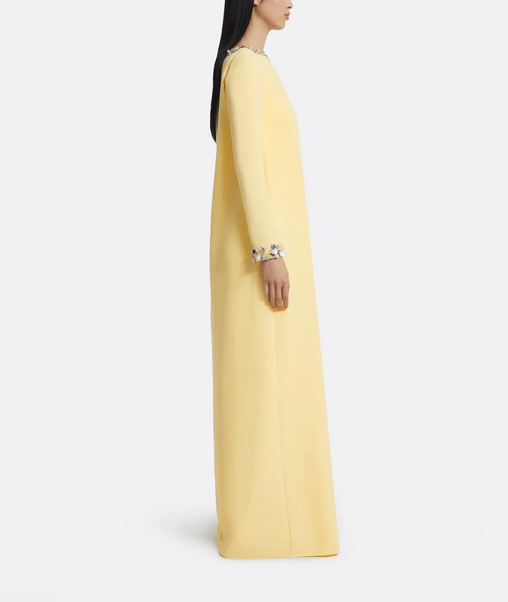 long-sleeve A-line gown with crystal-trimmed neckline – ODD- LUMINA