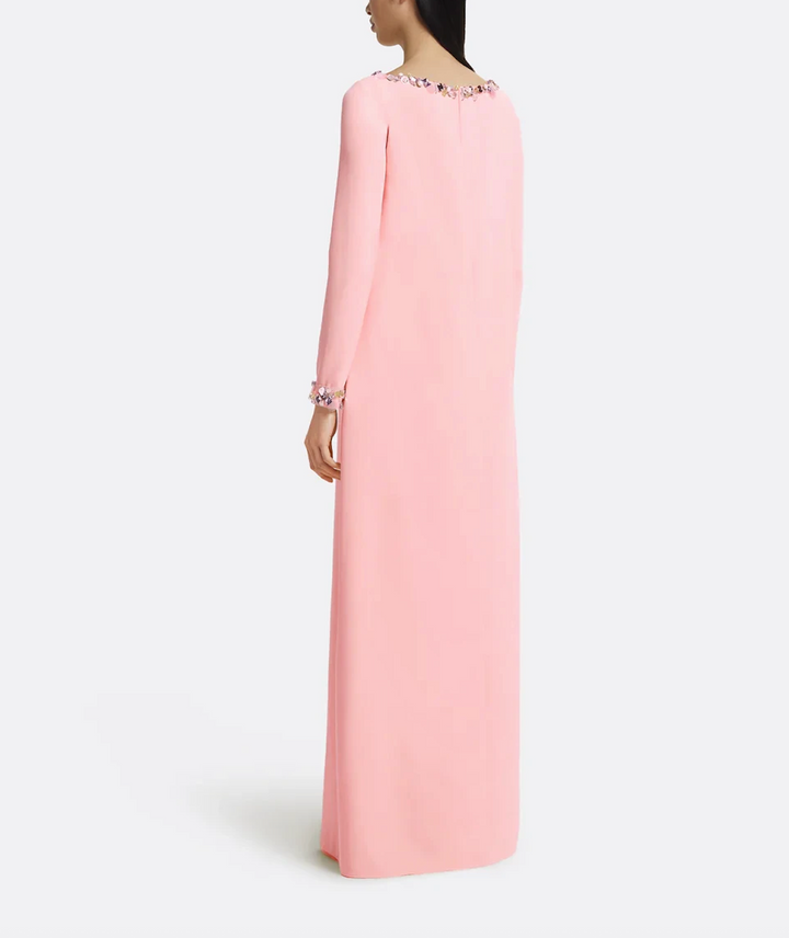long-sleeve A-line gown with crystal-trimmed neckline – ODD- LUMINA