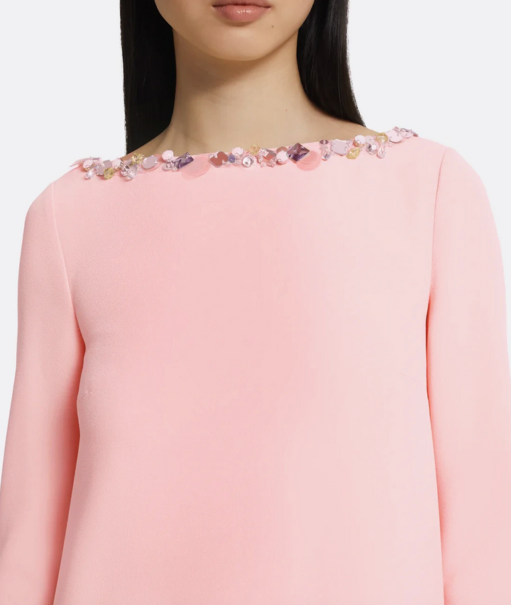 long-sleeve A-line gown with crystal-trimmed neckline – LUMINA