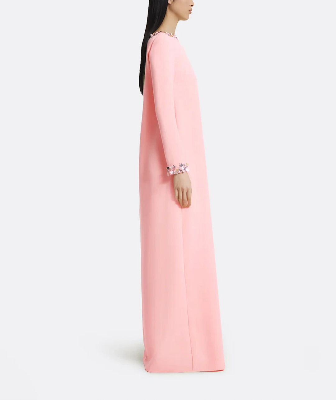 long-sleeve A-line gown with crystal-trimmed neckline – ODD- LUMINA