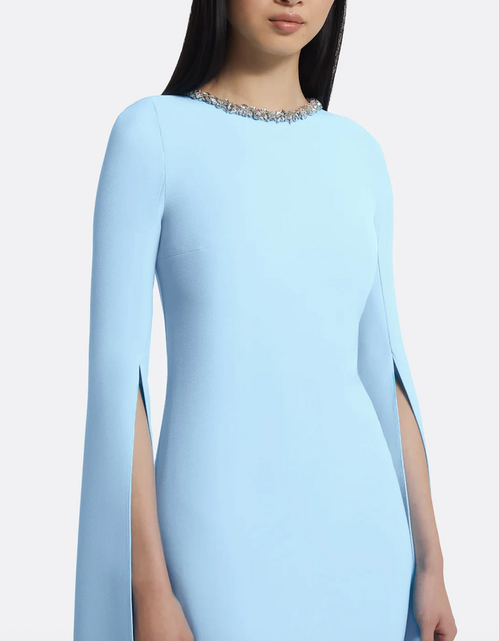 cape-sleeve gown with crystal neckline – CELESTE
