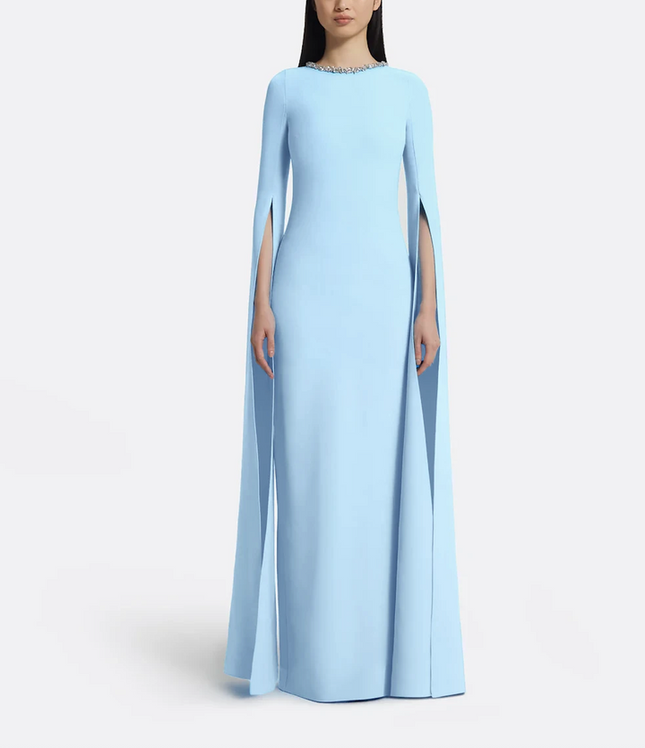 cape-sleeve gown with crystal neckline – CELESTE