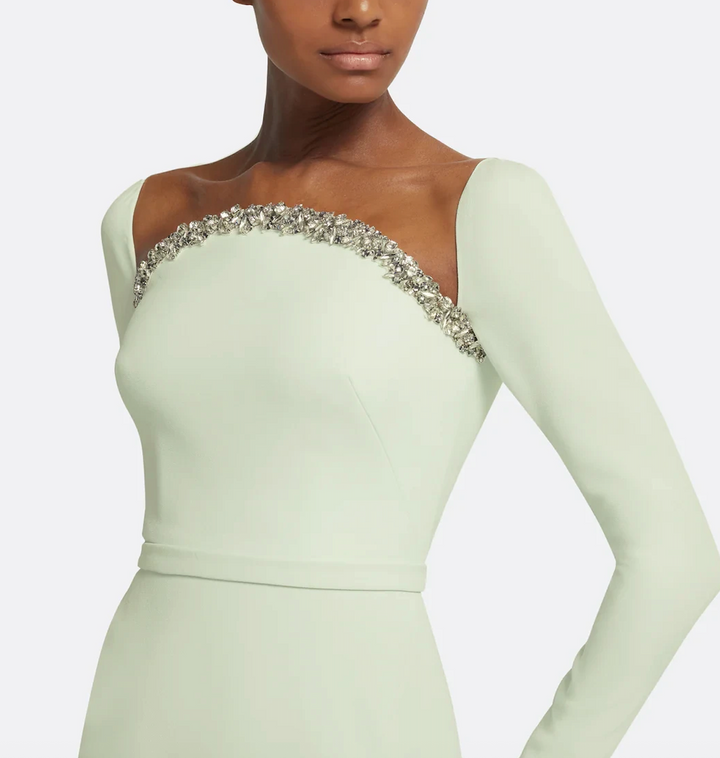 long-sleeve mermaid gown with embellished neckline – SERII