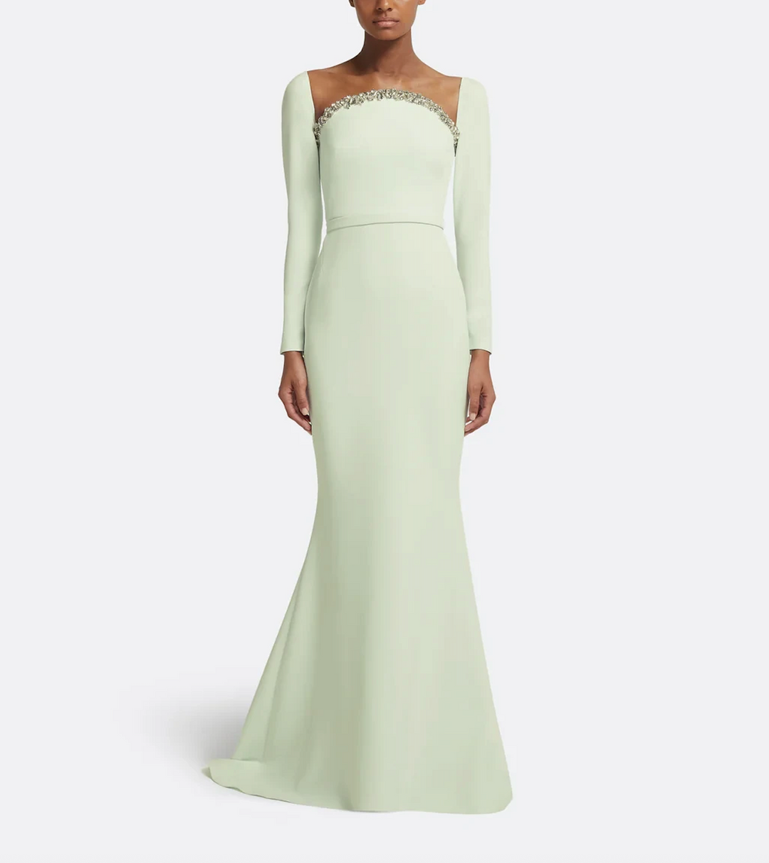 long-sleeve mermaid gown with embellished neckline – SERII-1