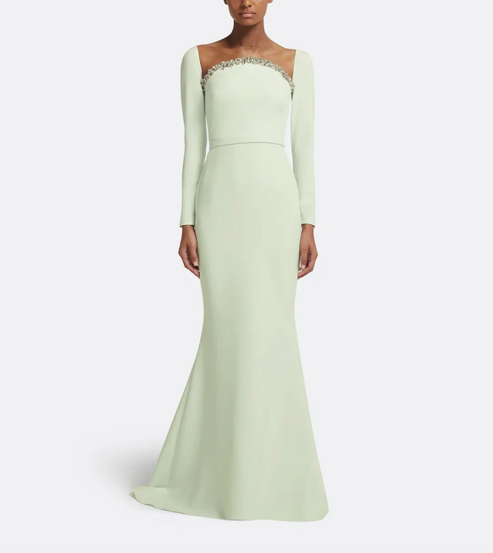 long-sleeve mermaid gown with embellished neckline – SERII-1