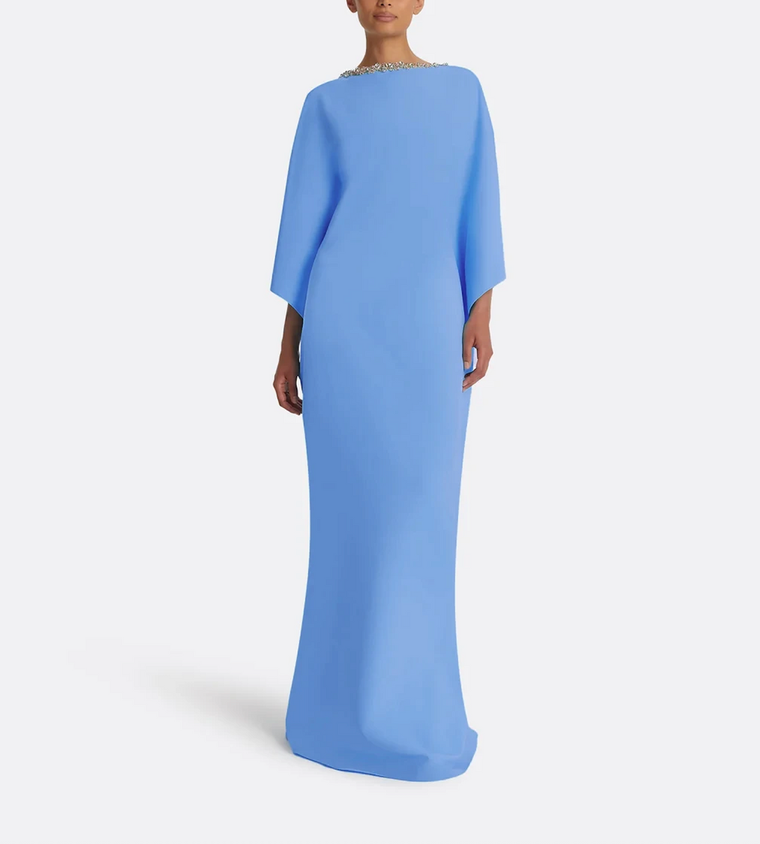 batwing-sleeve gown with crystal neckline – AZURÉE