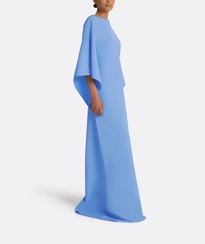 batwing-sleeve gown with crystal neckline – AZURÉE