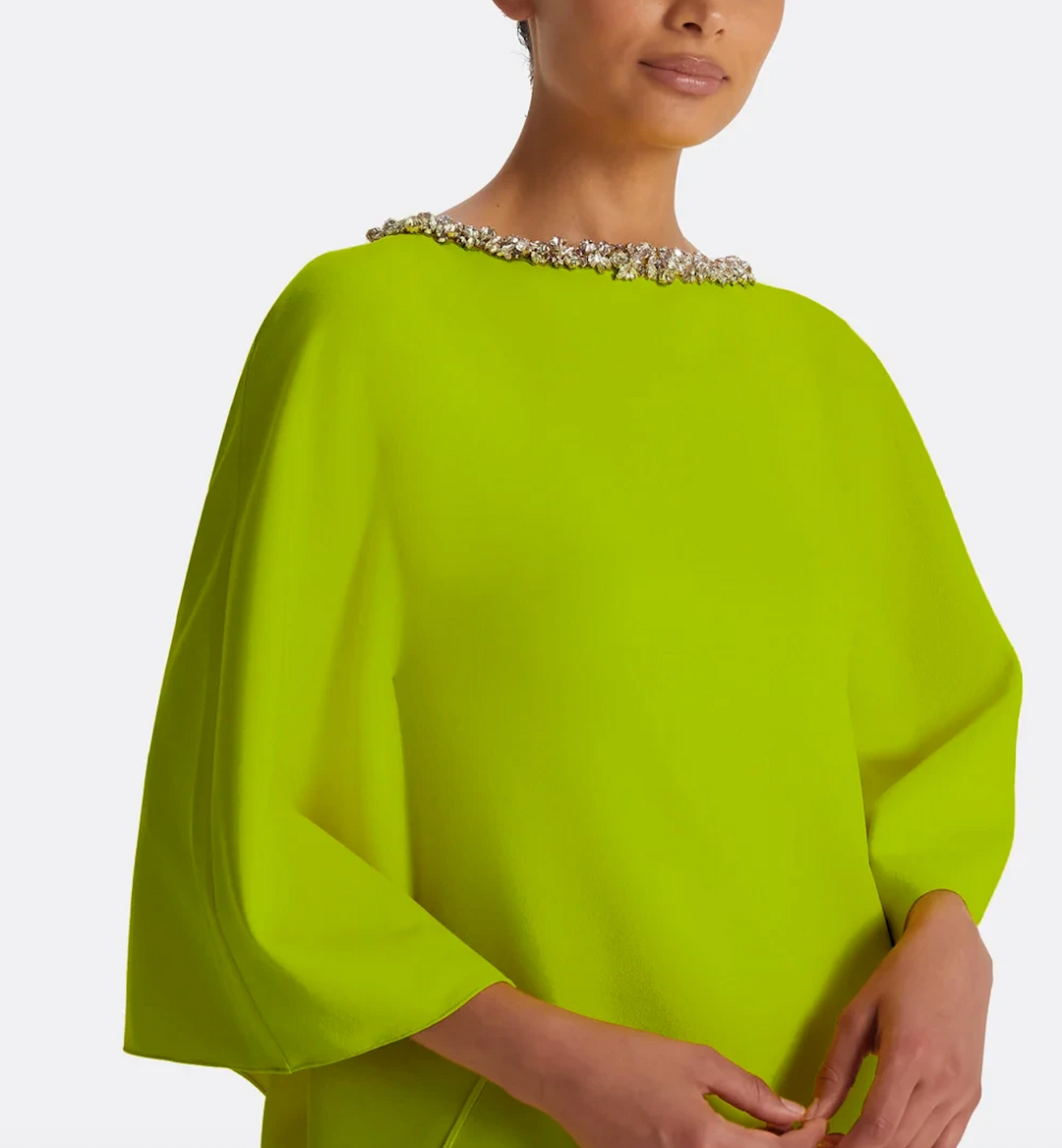 batwing-sleeve gown with crystal neckline – AZURÉE
