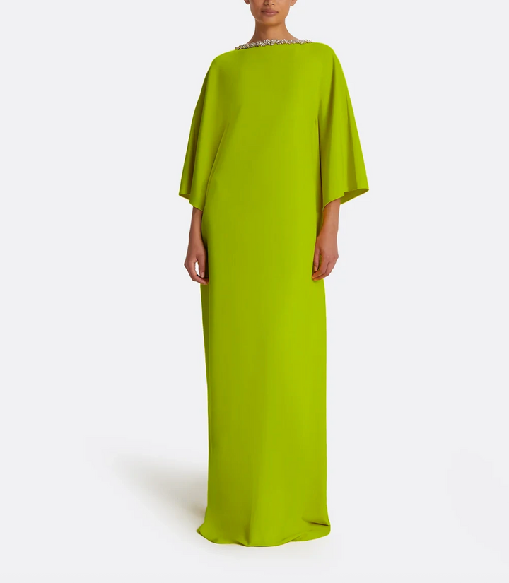 batwing-sleeve gown with crystal neckline – AZURÉE