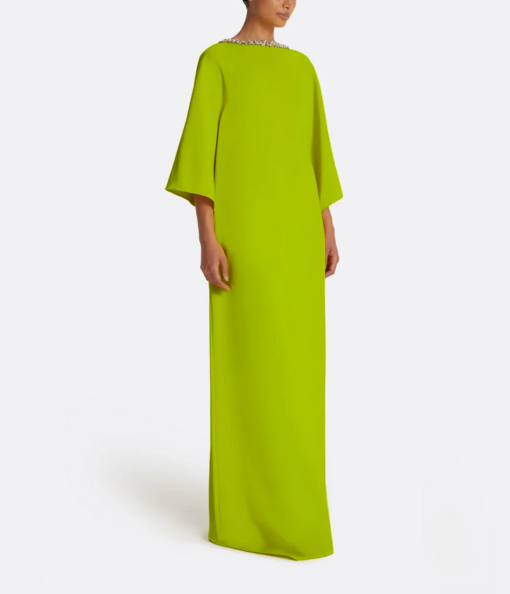 batwing-sleeve gown with crystal neckline – AZURÉE